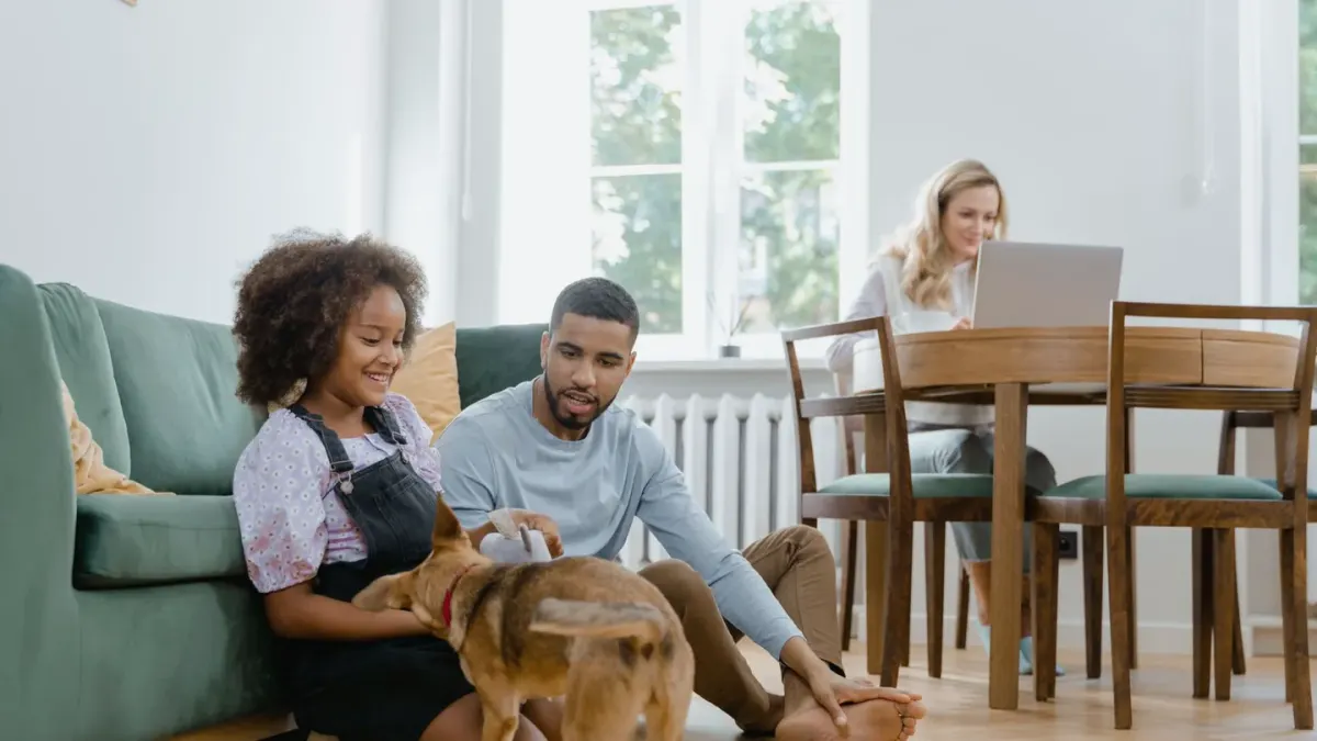 Dog eating from a bowl at home