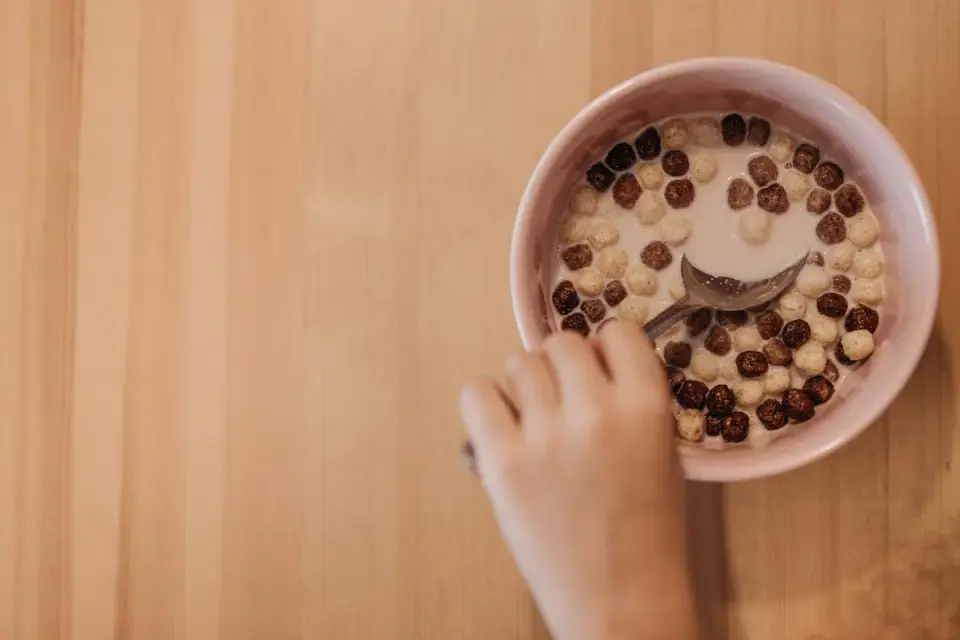 Dog eating from a bowl at home