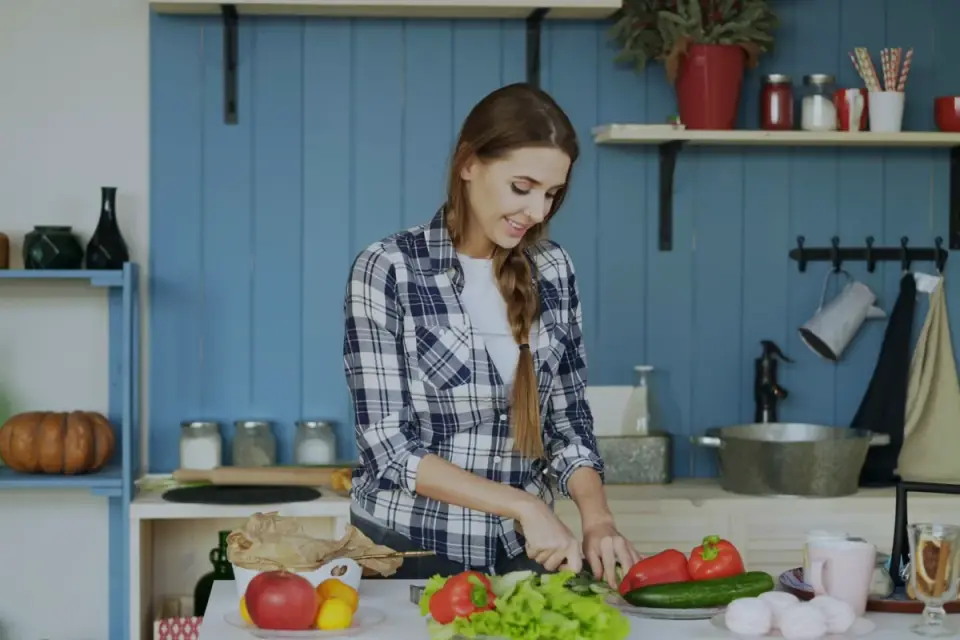 Dog owner preparing a meal