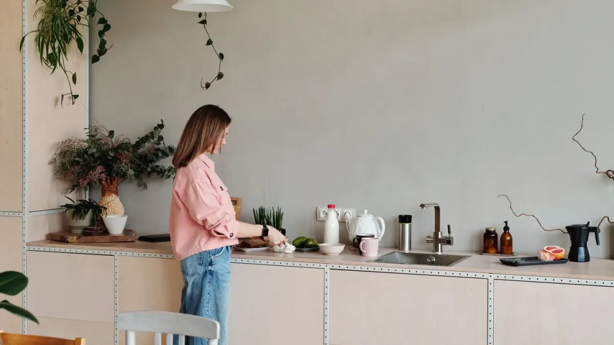 Dog owner preparing a meal