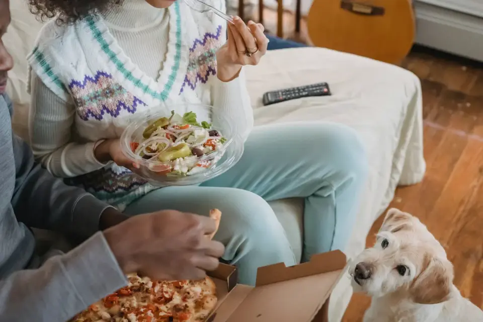 Dog owner preparing a meal