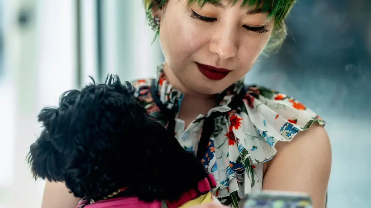 Dog owner preparing a meal