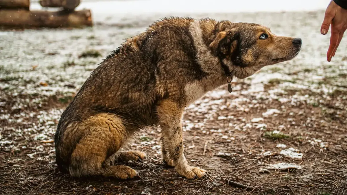 Owner helping a senior dog